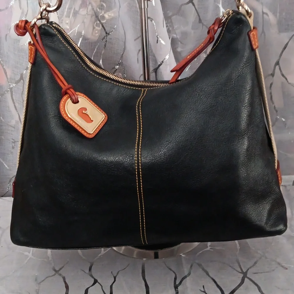 Dooney & Bourke Black Leather Hobo with Brown Trim - Picture 4 of 16